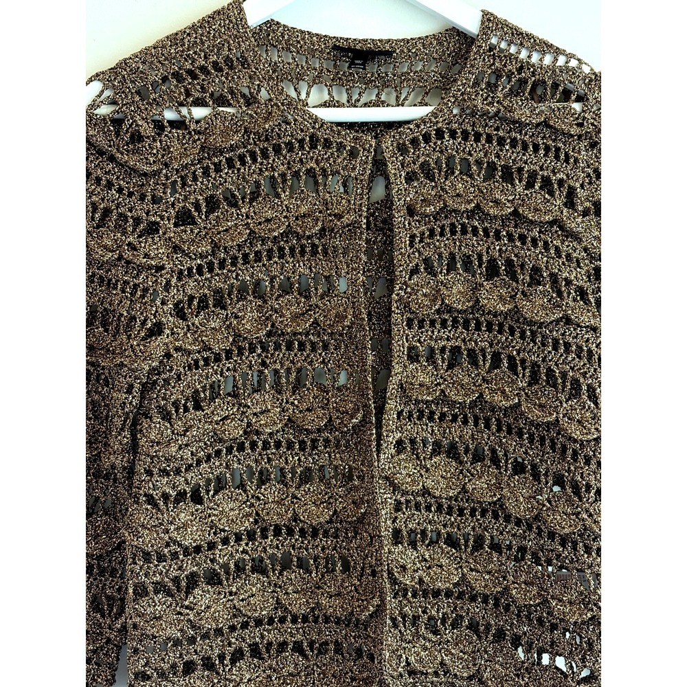 Topshop Women's Metallic Open Knit Crochet Cardigan Sweater Bronze Copper S - Picture 3 of 13